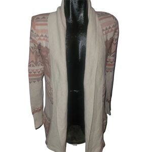 Yes Lola Aztec Patterned Open Front Cardigan In Cream and Brown S